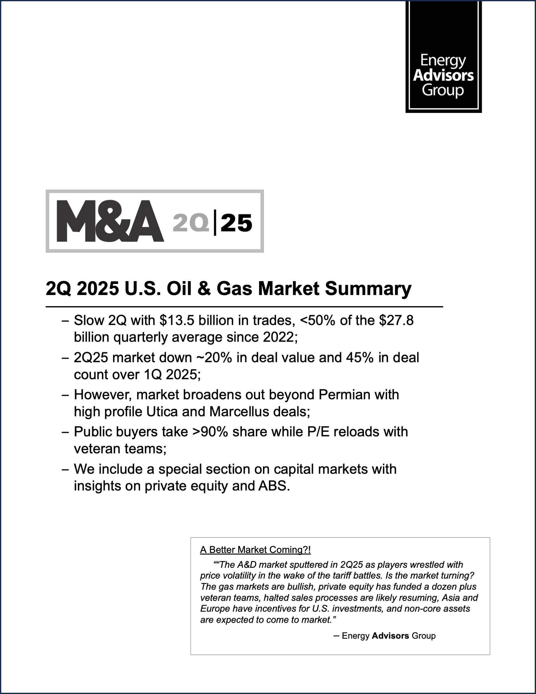 02Q25 QUARTERLY M&A REPORT - Energy Advisors Group 02Q25 QUARTERLY M&A REPORT
